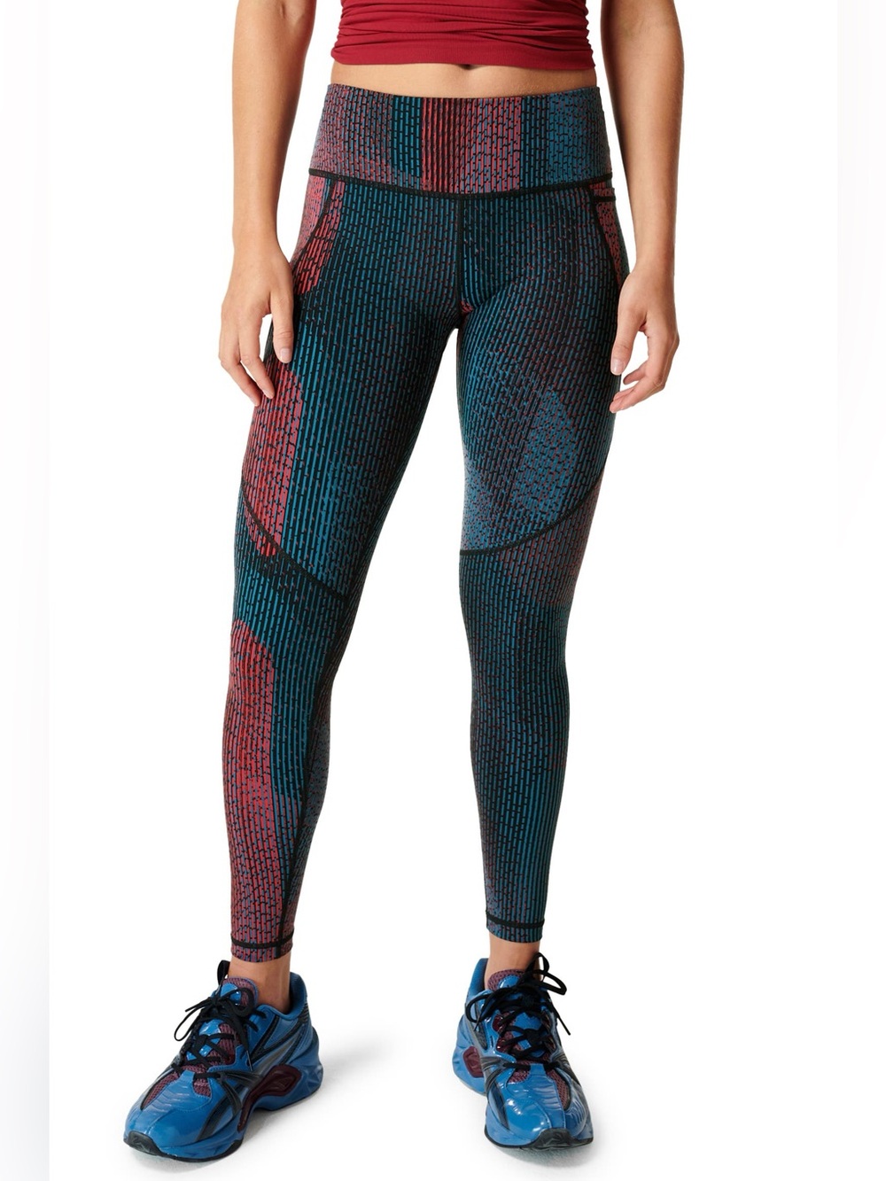 Sweaty Betty Power Workout Leggings 7/8 Length Patterned Teal Red Women's Size 4